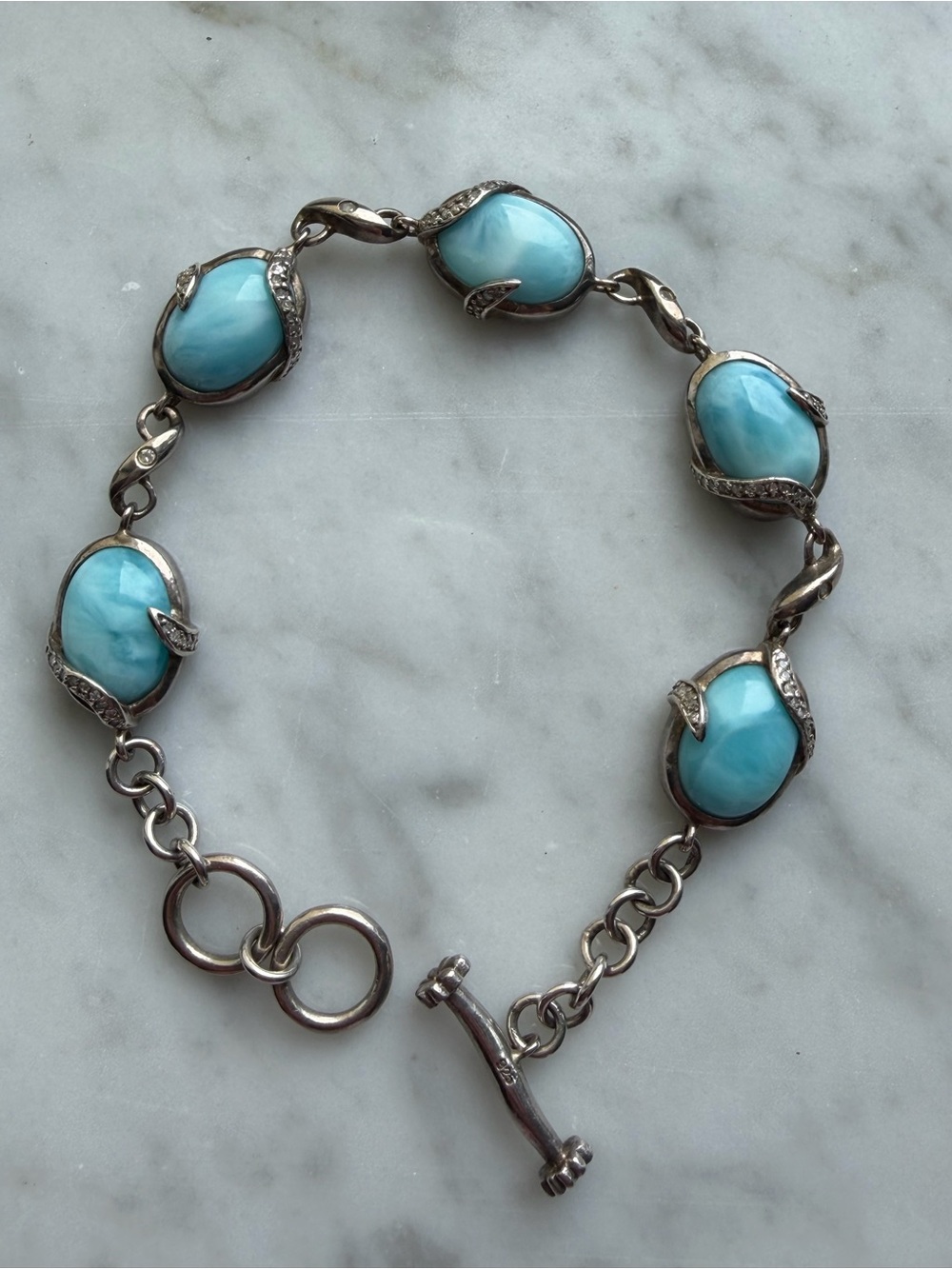 Marahlago Larimar Bracelet: Diamond Accent Sterling Silver Toggle Bracelet
